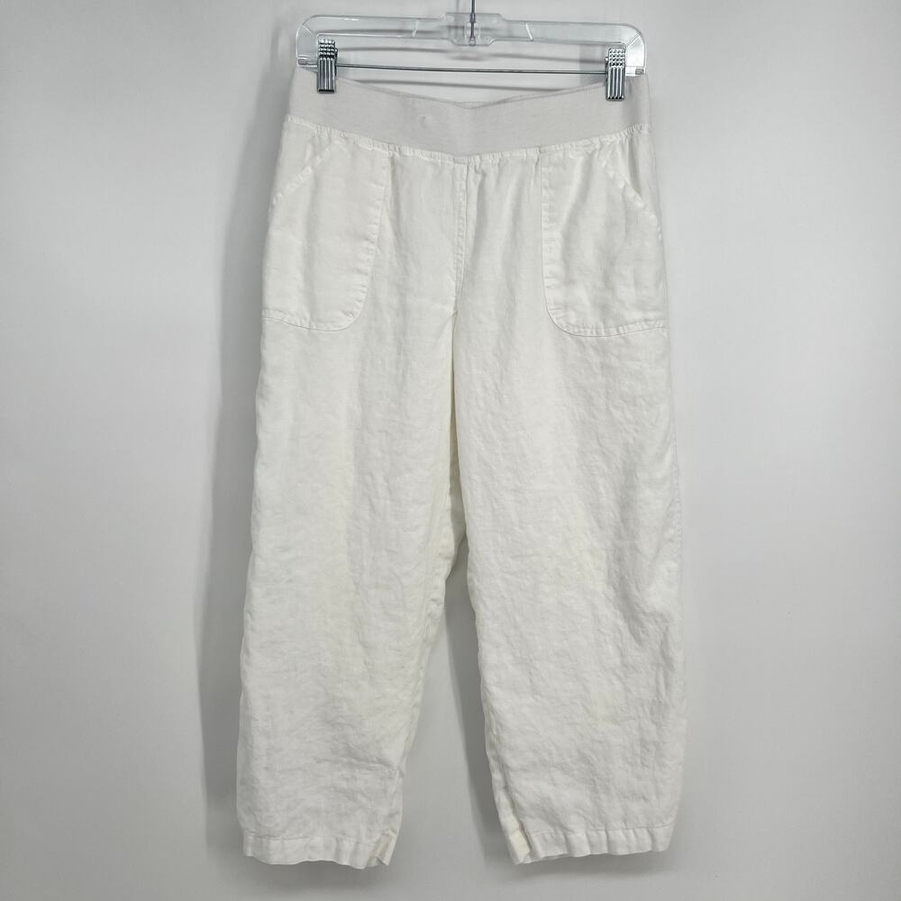 Blue Saks Fifth Avenue Linen Capri Pant Women S White Pull On Elastic Waist FLAW